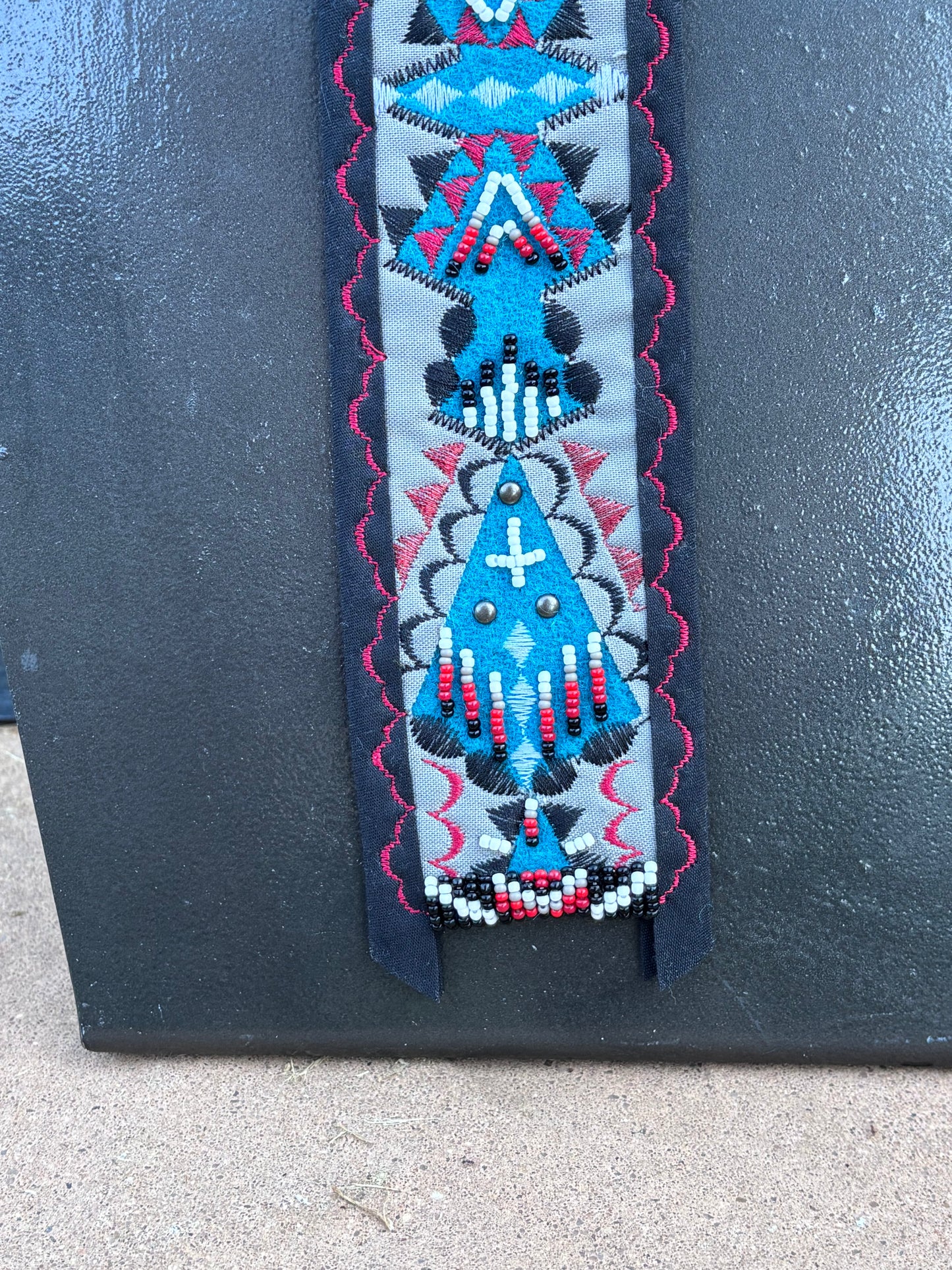 Turquoise & Grey Applique Necktie