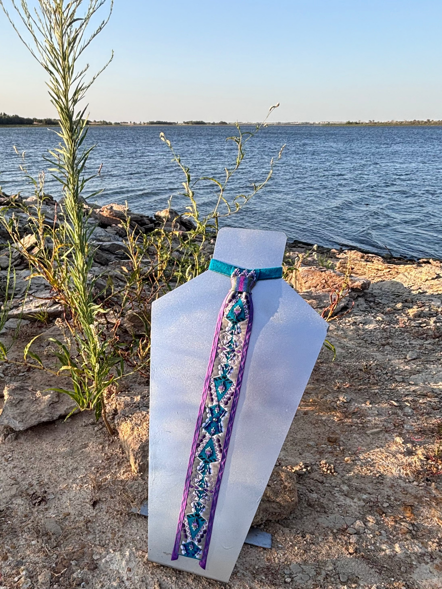 Turquoise & Grey Appliqué Necktie