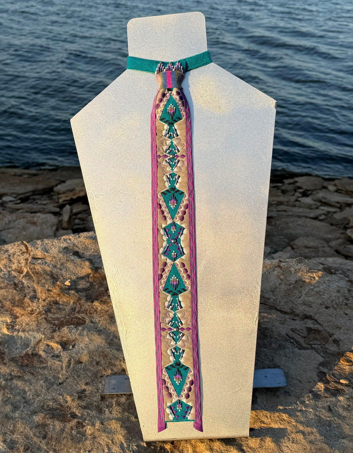 Turquoise & Grey Appliqué Necktie