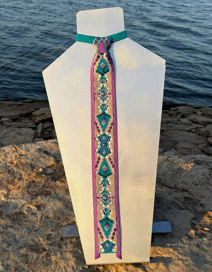 Turquoise & Grey Appliqué Necktie