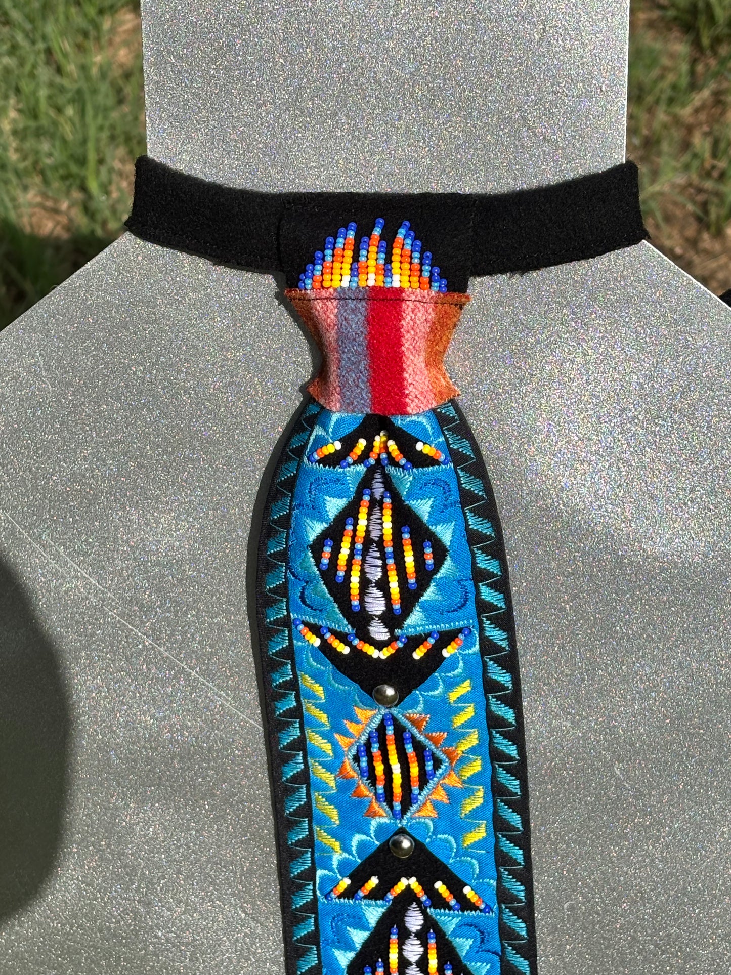 Turquoise & Black Appliqué Necktie