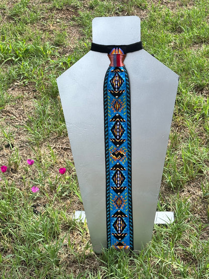 Turquoise & Black Appliqué Necktie