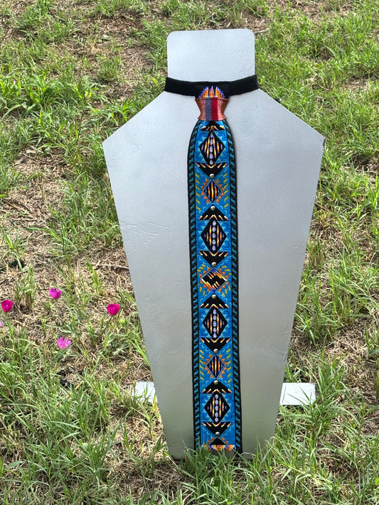 Turquoise & Black Appliqué Necktie
