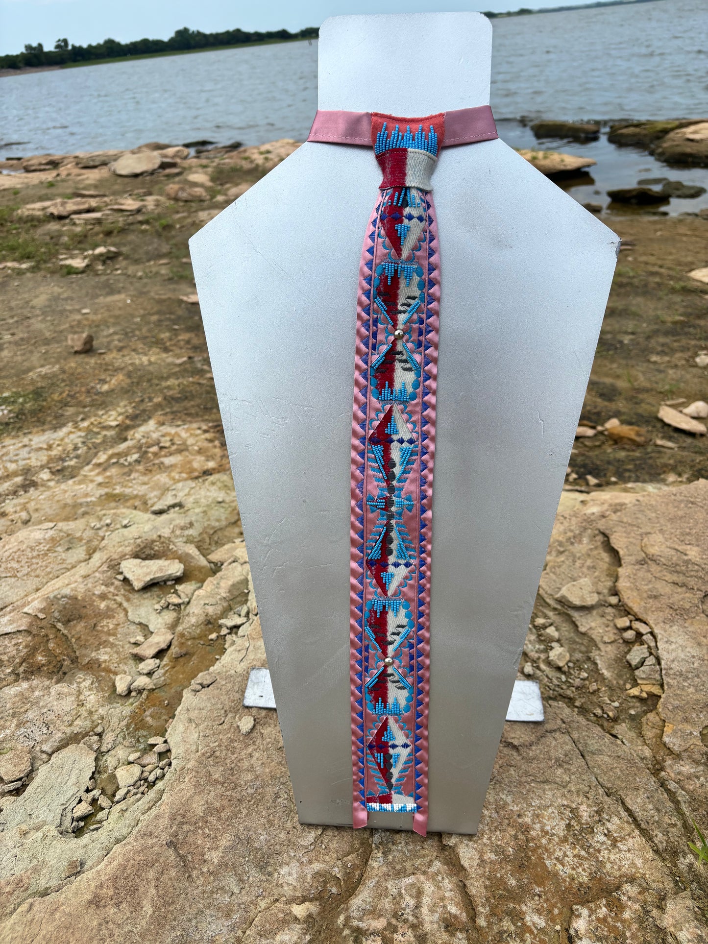 Deep Pink Satin Appliqué Necktie