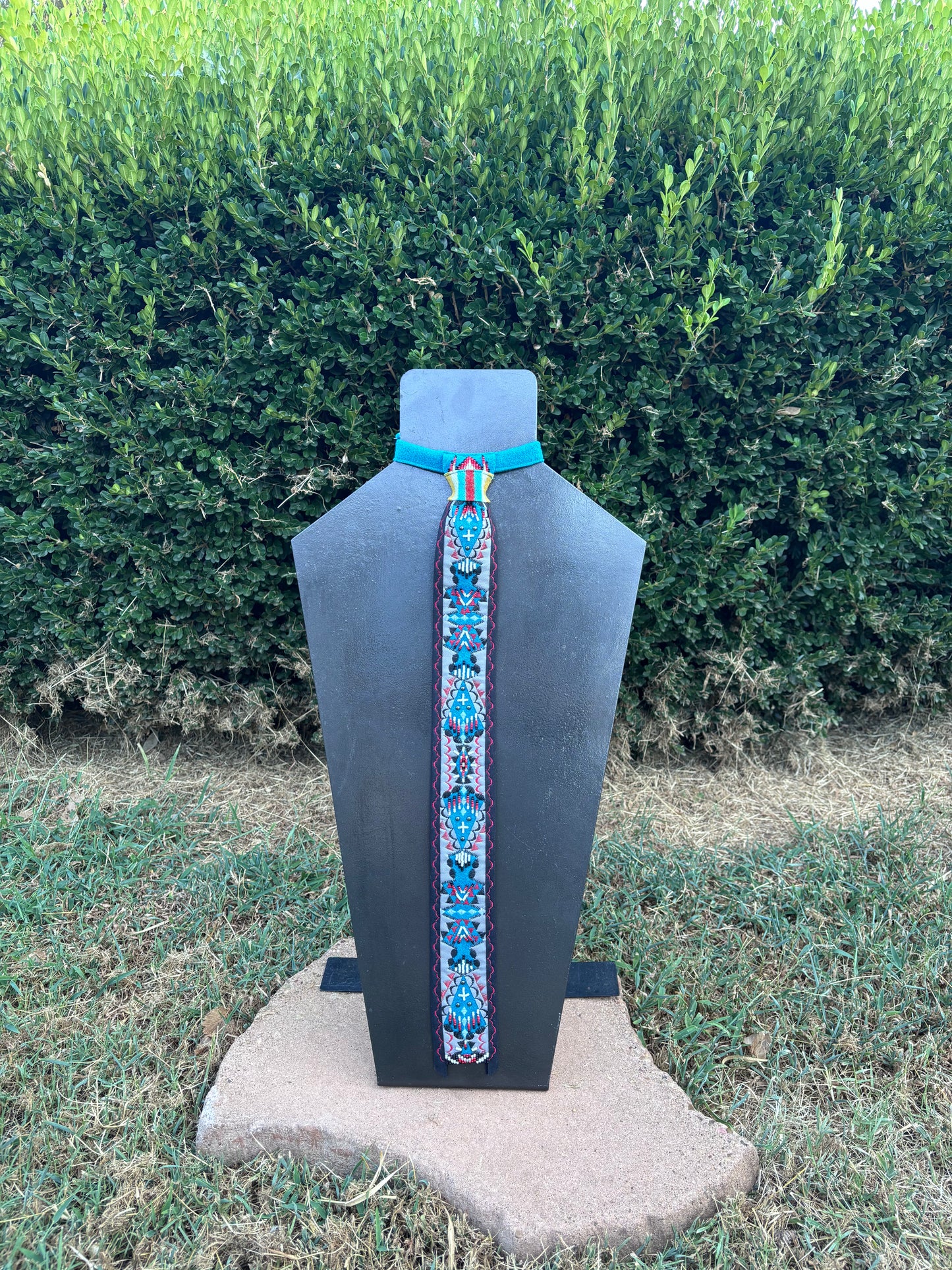 Turquoise & Grey Applique Necktie
