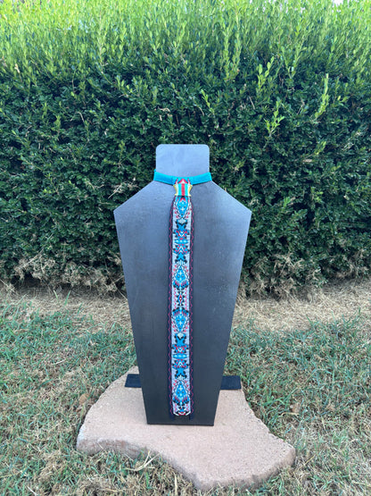 Turquoise & Grey Applique Necktie