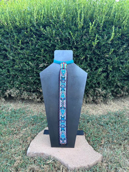 Turquoise & Grey Applique Necktie