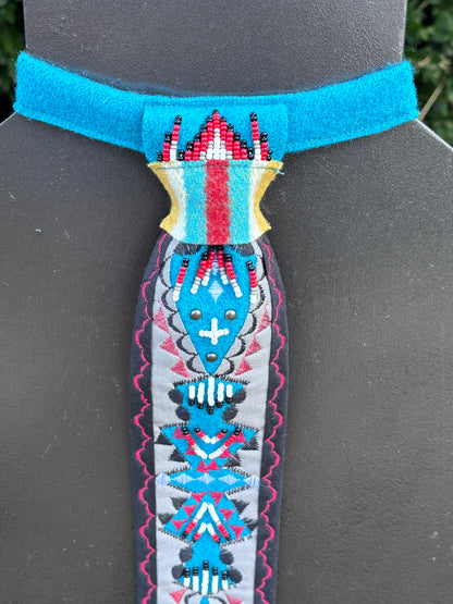 Turquoise & Grey Applique Necktie