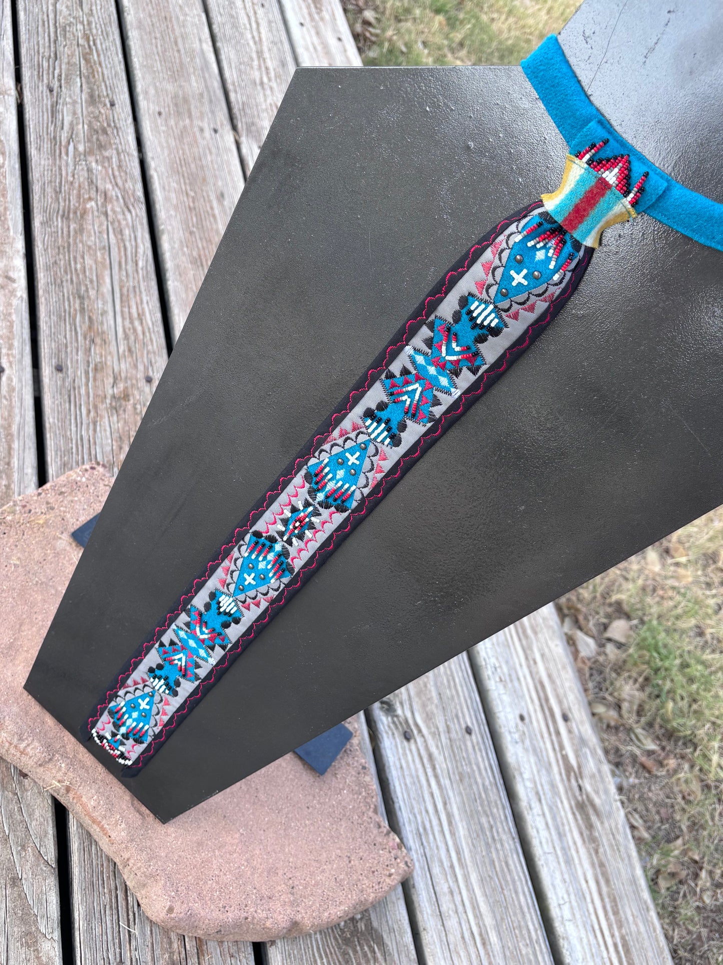 Turquoise & Grey Applique Necktie