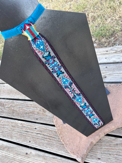 Turquoise & Grey Applique Necktie