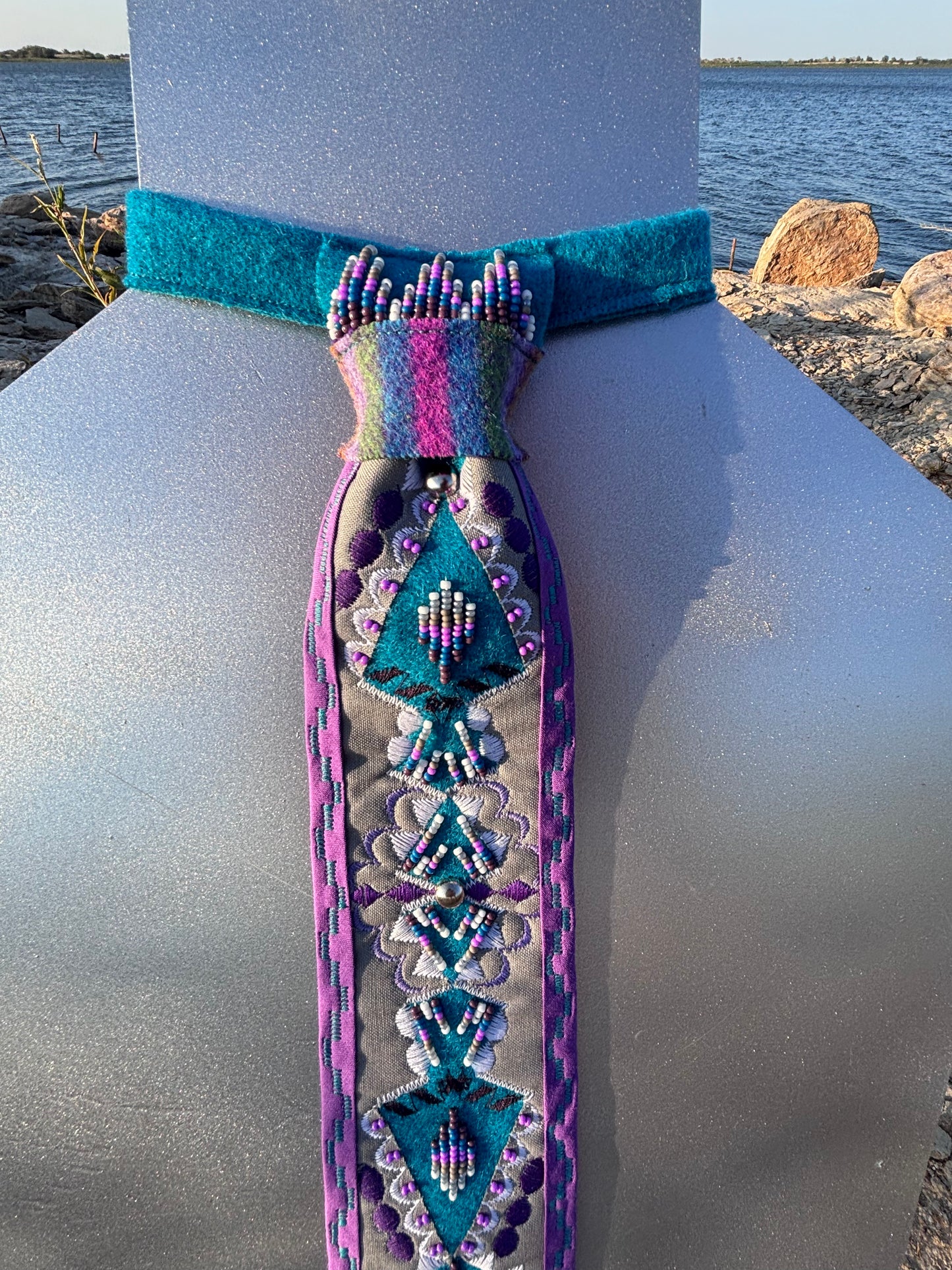 Turquoise & Grey Appliqué Necktie