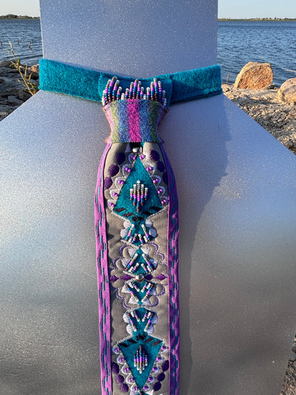 Turquoise & Grey Appliqué Necktie